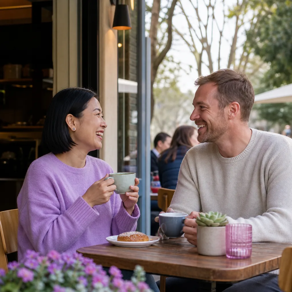 People meeting at a busy Adelaide cafe during the day