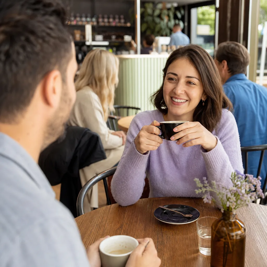 People having coffee at a busy public venue in Adelaide