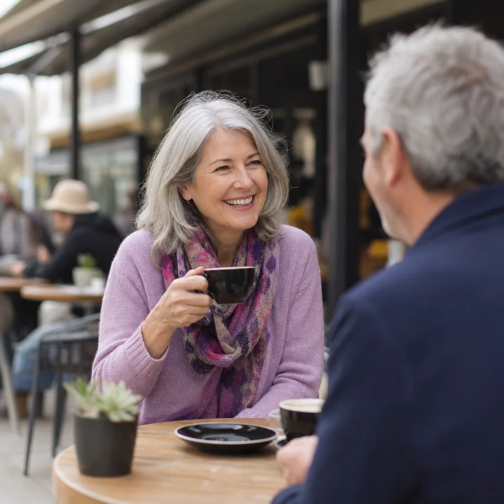 Mature woman using a dating site at home in an Adelaide suburb